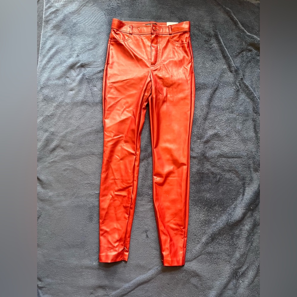 NWT Zara women’s Burgundy High Rise Leather Leggings Size S - Picture 5 of 11
